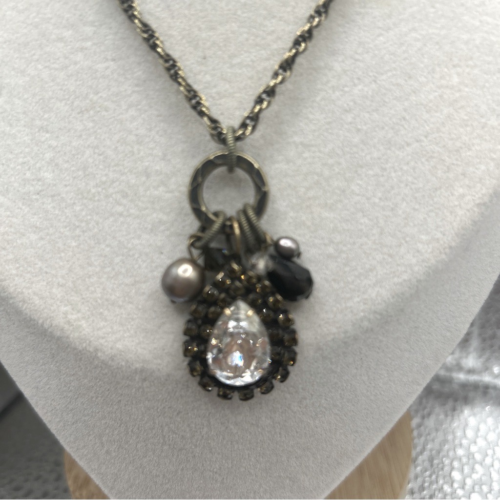 Vintage Brass Chain & Crystal Pendant Liz Palacios Sf Swarovski Elements